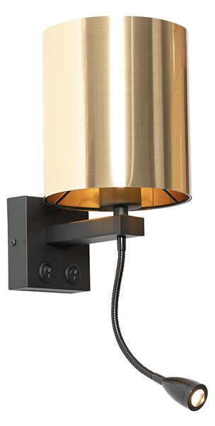 Fali lámpa fekete flexibilis karral és arany árnyékolóval 15 cm - Brescia