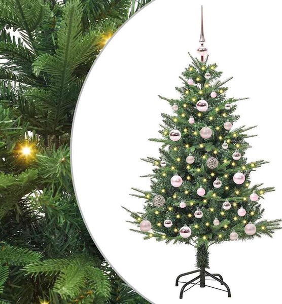 Műfenyő világítással és gömbkészlettel Zöld 120 cm PVC és PE