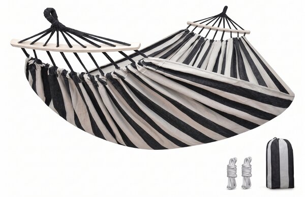 Függőágy ZENVIO COMFORT 200x80 cm, szürke-fehér + ingyenes táska