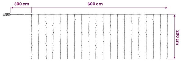 Fényfüggöny 400 LED Meleg fehér 600 x 200 cm