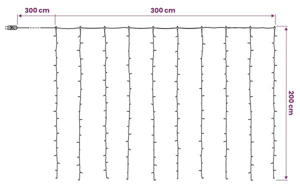 Fényfüggöny 200 LED Meleg fehér 300 x 200 cm