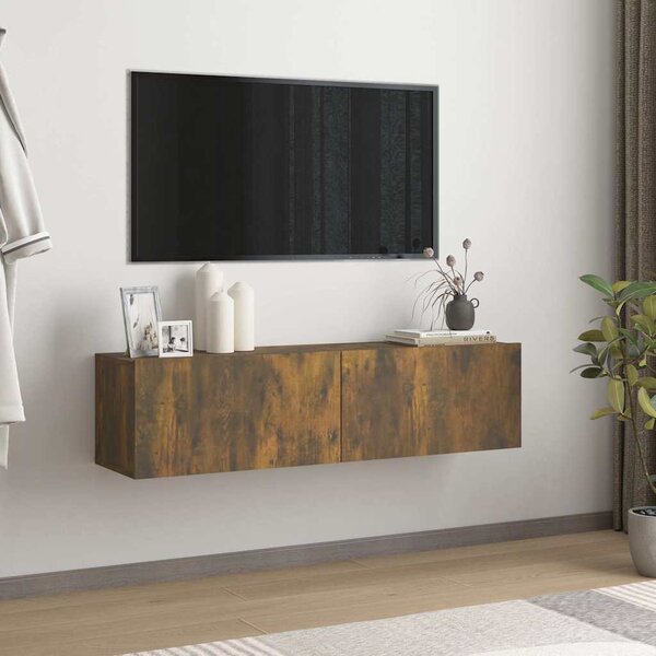 Füstös tölgy színű szerelt fa fali TV-szekrény 120 x 30 x 30 cm
