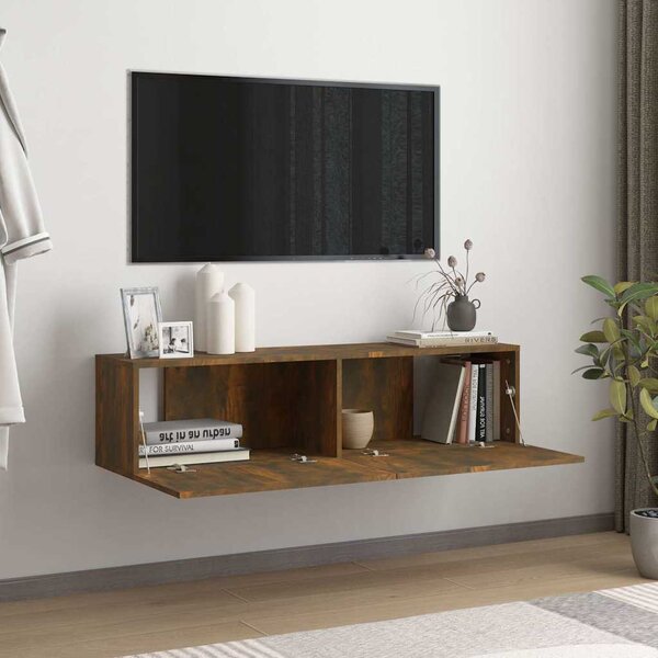 Füstös tölgy színű szerelt fa fali TV-szekrény 120 x 30 x 30 cm