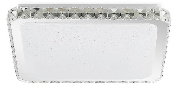 Lindby LED mennyezeti lámpa Lorand, kristályok, CCT, távirányító, dimmelhető, Fehér / opál, Nappali / Étkező, Műanyag, Modern