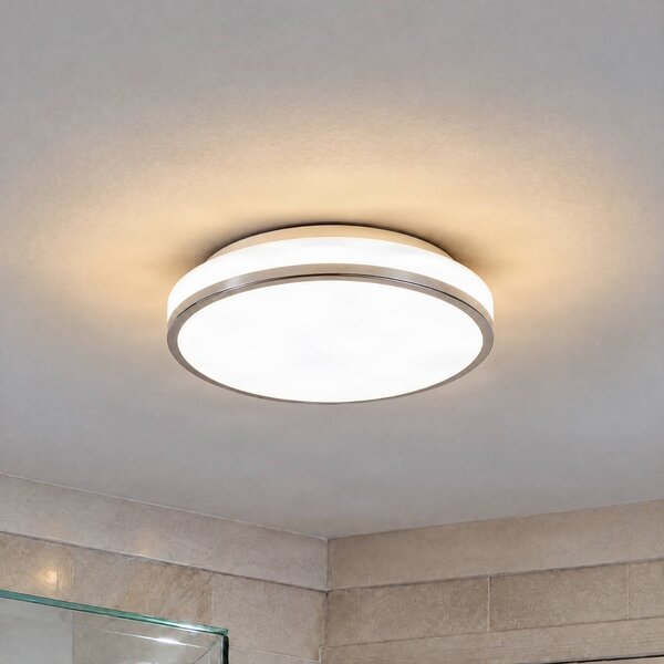 Lindby LED mennyezeti világítás Lyss, Ø 28 cm, króm színű, IP44, Fehér / opál, Fürdőszoba, Üveg, Modern