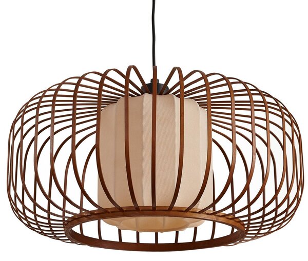 Lindby Davella függő világítás, Ø 50 cm, bambusz, textil, dimmelhető, Sötét fa, Nappali / Étkező, Bambusz, Skandináv