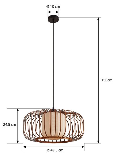 Lindby Davella függő világítás, Ø 50 cm, bambusz, textil, dimmelhető, Sötét fa, Nappali / Étkező, Bambusz, Skandináv