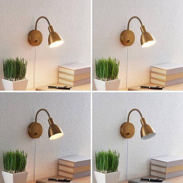 Lindby fali lámpa Amrei, antik sárgaréz, 42 cm, dugós, fényerőszabályzóval,, dimmelhető, Bronz / antik sárgaréz, Nappali / Étkező, fém, Antik