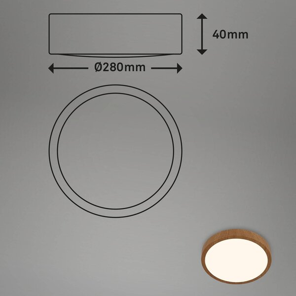 Briloner LED mennyezeti lámpa Runa Wood wood look 3,000 K Ø28cm, Sötét fa, Nappali / Étkező, fém