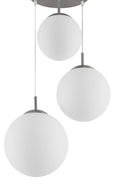 Lindby függőlámpa Heleska, fehér, üveg, 3-as lámpa, Ø 47cm, dimmelhető, Fehér / opál, Nappali / Étkező, fém, Modern
