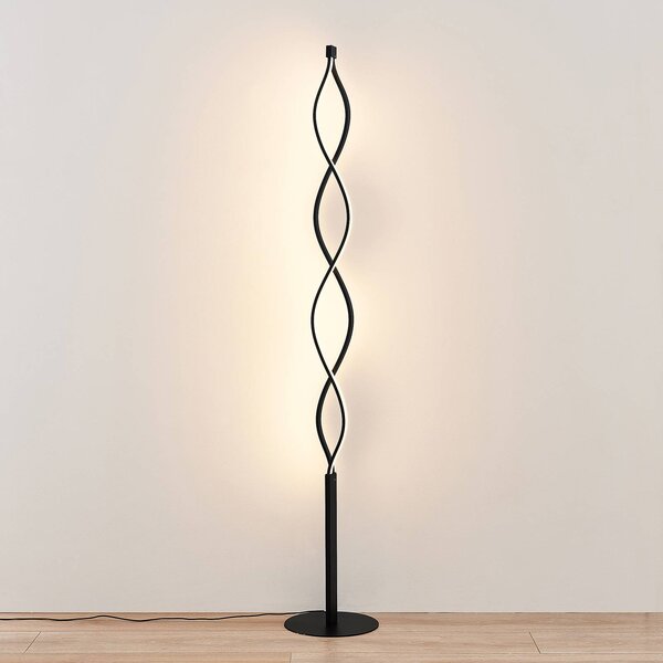 Lindby LED állólámpa Welina, fekete, 150 cm, dimmelhető, dimmelhető, Fekete, Nappali / Étkező, fém, Modern