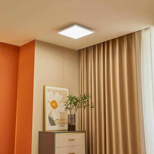 Lindby LED panel Lamin, fehér, 40 cm, CCT, fényerőszabályzó, távirányítóval, dimmelhető, Fehér / opál, Nappali / Étkező, Modern