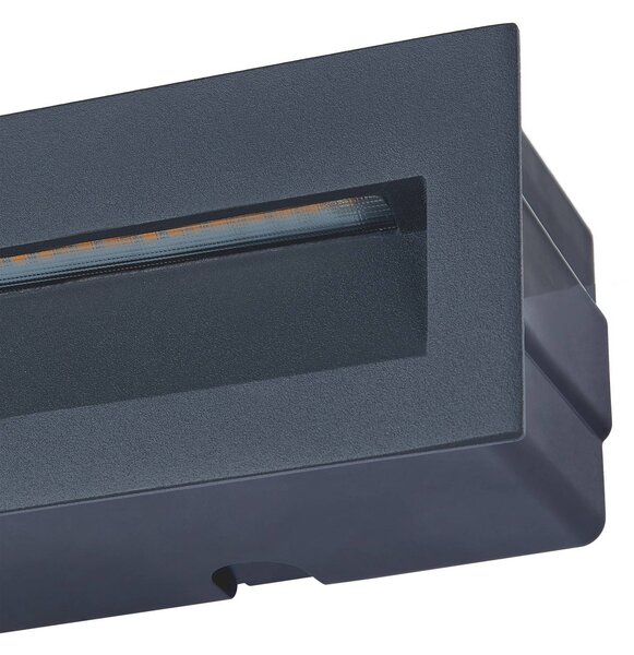 Lucande LED beépíthető fali lámpa Loya, 23 x 8 cm, szürke, IP54, Fekete, Alumínium, Modern