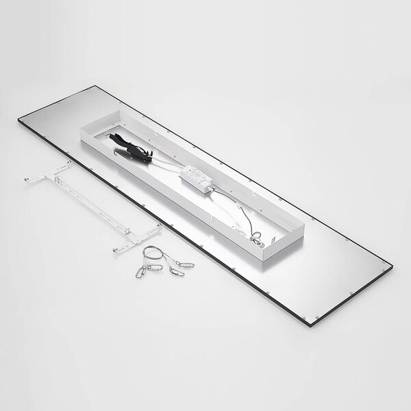 Lindby Nelios LED panel, 120 x 30 cm, 4000K, fekete, fém, Fekete, Konyha, Alumínium, Modern