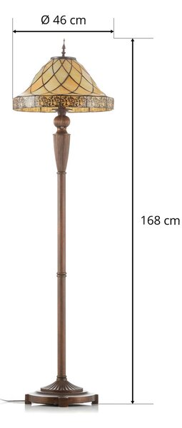 Clayre&Eef Dekoratív állólámpa Diamond Tiffany ernyővel, Krém / borostyánsárga, Nappali / Étkező, Üveg, Tiffany