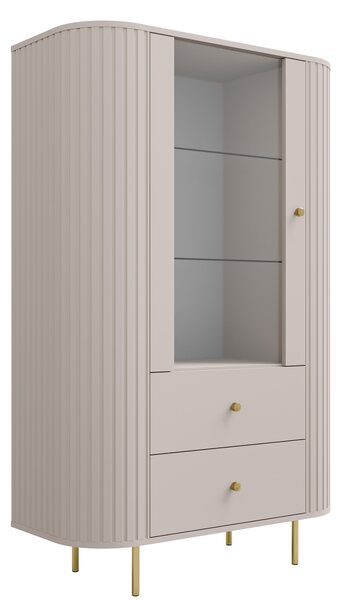 Lento vitrinszekrény 98 cm fiókokkal - homokbézs