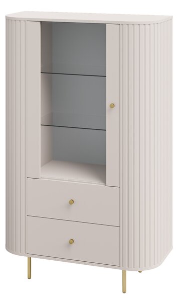 Lento vitrinszekrény 98 cm fiókokkal - homokbézs