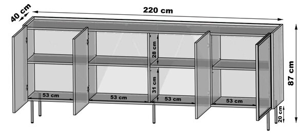 Dunari komód 220 cm négyajtós - dunin tölgy