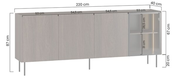 Dunari komód 220 cm négyajtós - dunin tölgy