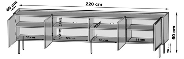 Dunari TV-szekrény 220 cm fém lábakkal - dunin tölgy