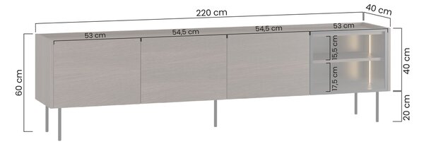 Dunari TV-szekrény 220 cm fém lábakkal - dunin tölgy
