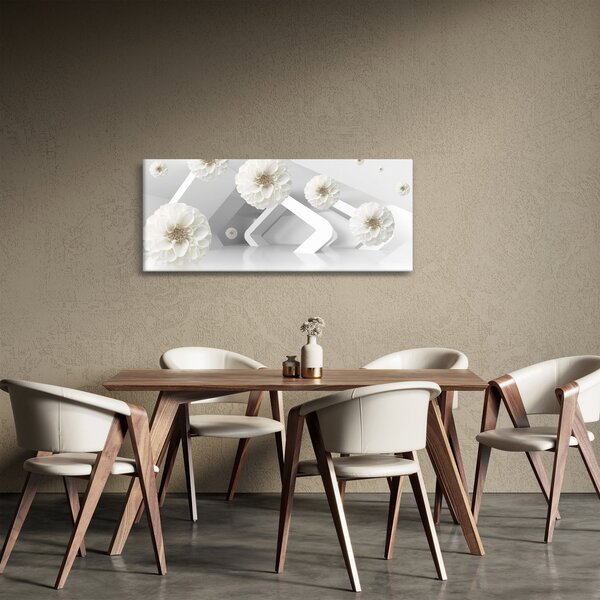 Absztrakt kép fehér virágokkal (120x50 cm)