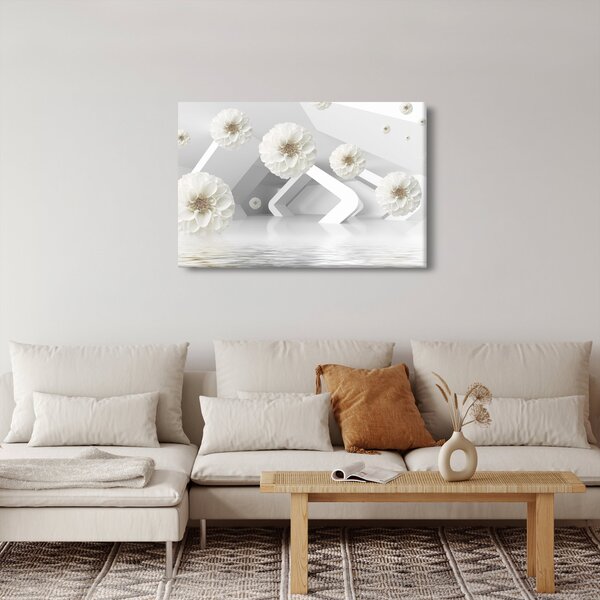 Absztrakt kép fehér virágokkal (90x60 cm)