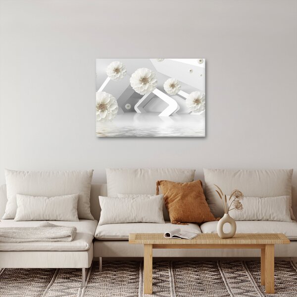 Absztrakt kép fehér virágokkal (70x50 cm)