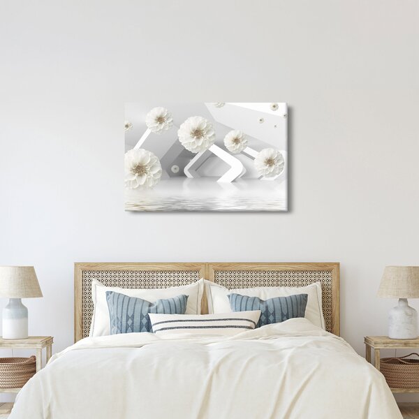 Absztrakt kép fehér virágokkal (90x60 cm)