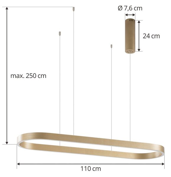 Lucande Smart LED függőlámpa Melinay, arany, CCT, Tuya, dimmelhető, Sárgaréz / arany, Nappali / Étkező, Alumínium, Modern