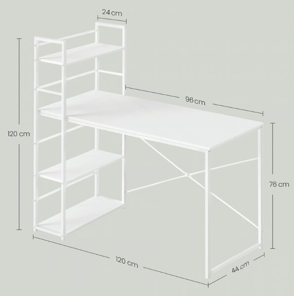Íróasztal MAX 4.0 polccal, 120x44 cm, fehér