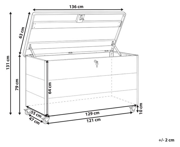 Párnatartó láda KYMI 136 cm 55 cm Fém kerekekkel Bézs