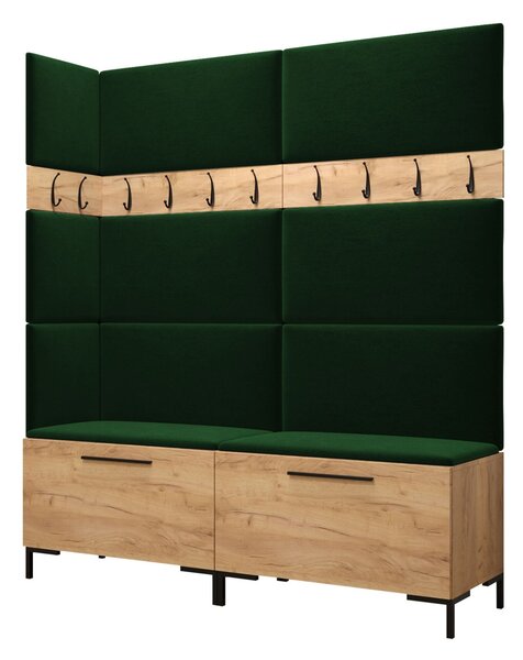 Előszoba garnitúra Nomal V, 196x168x46cm, Craft tölgy, Kárpit, Laminált forgácslap
