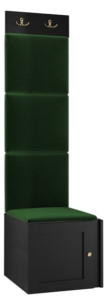 Előszoba garnitúra Hartford 378, 186x42x46cm, Zöld, Fekete, Kárpit, Közepes sűrűségű farostlemez, Laminált forgácslap