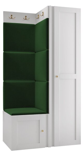 Előszoba garnitúra Hartford 381, 186x82x46cm, Zöld, Fehér, Kárpit, Közepes sűrűségű farostlemez, Laminált forgácslap