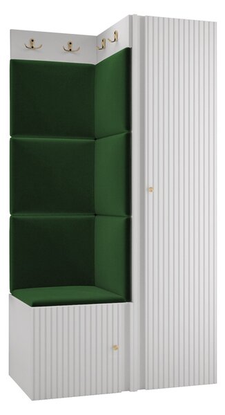 Előszoba garnitúra Hartford 390, 186x82x46cm, Zöld, Fehér, Kárpit, Közepes sűrűségű farostlemez, Laminált forgácslap