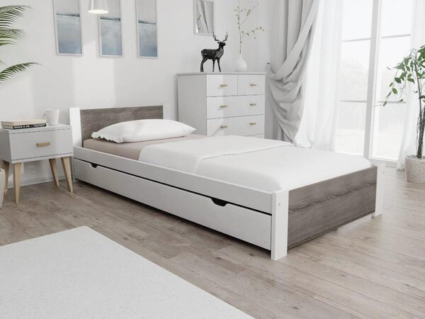 Ágy IKAROS 80 x 200 cm, fehér/szarvasgomba tölgy Ágyrács: Ágyrács nélkül, Matrac: Matrac nélkül