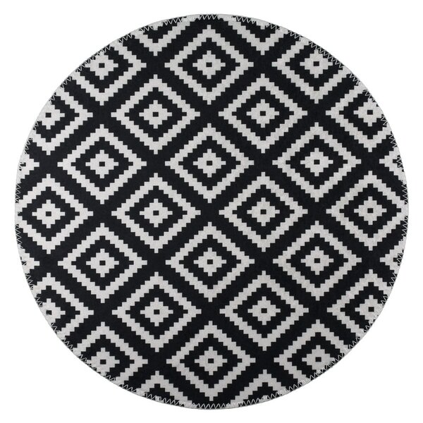 Fekete-fehér mosható kerek szőnyeg ø 100 cm – Vitaus