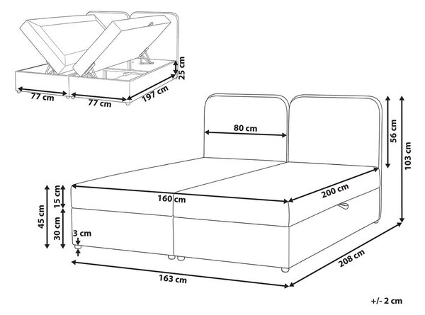 Boxspring ágy tárolóval CHANCELLOR Tópszín 160 x 200 cm