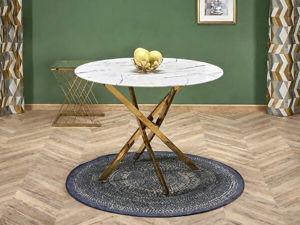 Asztal Houston 1538, 75cm, Aranysárga, Fehér márvány