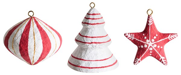 12 darabos karácsonyfadísz szett GIDEALVEN Papírmasé Piros/fehér