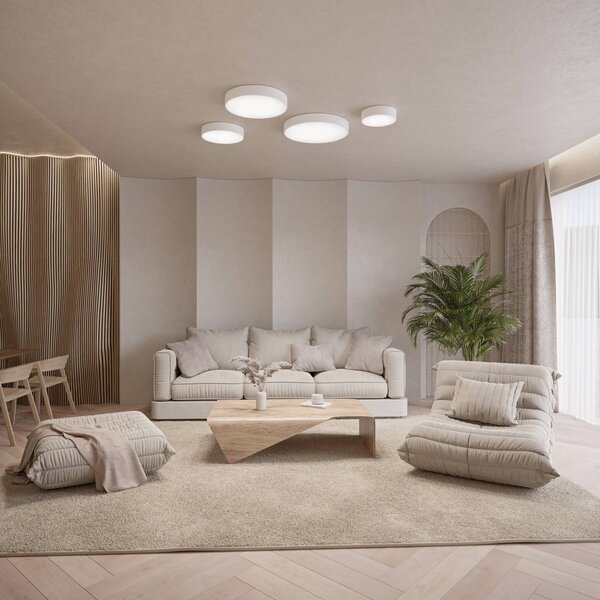 TEMAR LIGHTING Cleo 300 mennyezeti világítás, IP54, Ø 30 cm, fehér, dimmelhető, Fehér / opál, Nappali / Étkező, fém, Modern