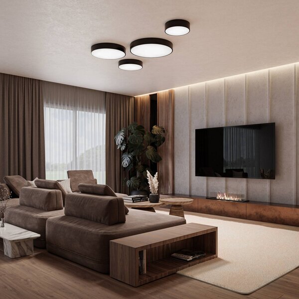 TEMAR LIGHTING Cleo 600 mennyezeti lámpa, fekete, érzékelő, IP20, Ø 60 cm, fém, Fekete, Nappali / Étkező, fém, Modern