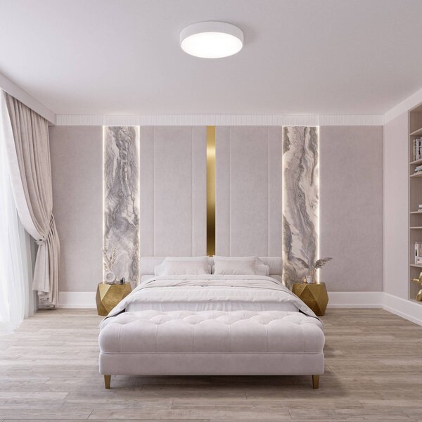 TEMAR LIGHTING Cleo 300 mennyezeti világítás, IP54, Ø 30 cm, fehér, dimmelhető, Fehér / opál, Nappali / Étkező, fém, Modern