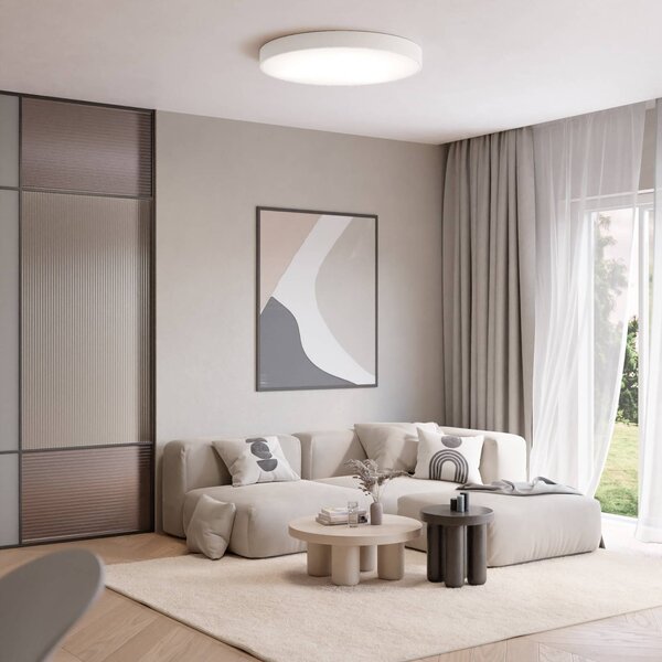 TEMAR LIGHTING Cleo mennyezeti lámpa, Ø 78 cm, IP20, fehér, fém, E27, dimmelhető, Fehér / opál, Nappali / Étkező, Modern