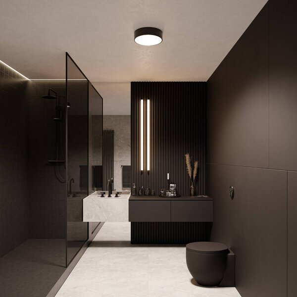 TEMAR LIGHTING Cleo mennyezeti világítás, Ø 20 cm, IP54, fekete, fém, E27, dimmelhető, Fekete, Fürdőszoba, fém