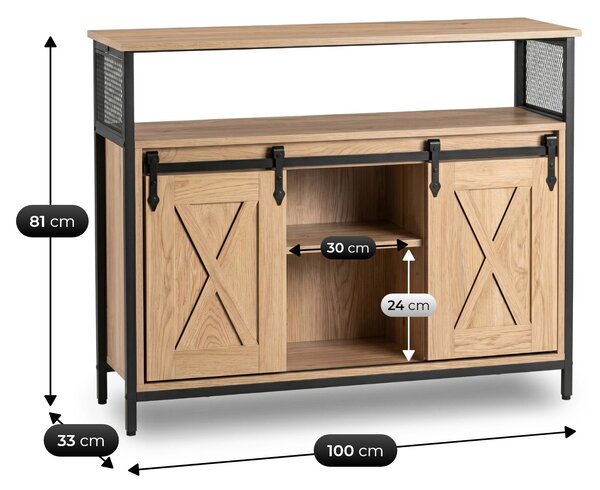 ARLO 100 cm-es komód polcokkal, tölgy/fekete színben