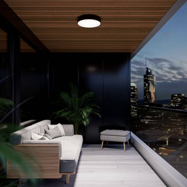 TEMAR LIGHTING Cleo 400 mennyezeti világítás, IP54, Ø 40 cm, fekete, dimmelhető, Fekete, Nappali / Étkező, fém, Modern