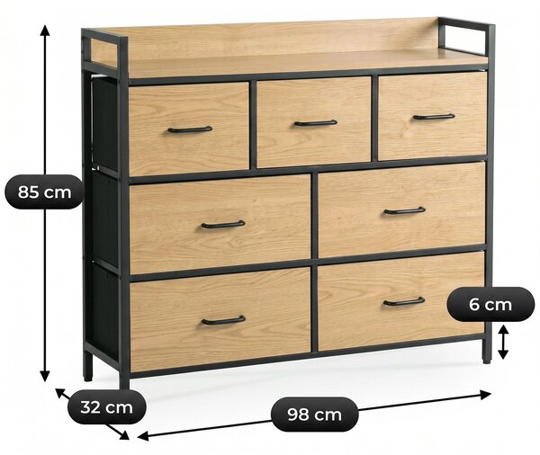 HUDSON 98 cm-es komód fiókokkal, tölgy/fekete színben