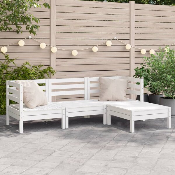 VidaXL 3 személyes fehér tömör fenyőfa kerti kanapé lábtartóval